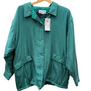 Paolo Gucci Vintage 80s green silk jacket flannel plaid lined damaged Sz Medium